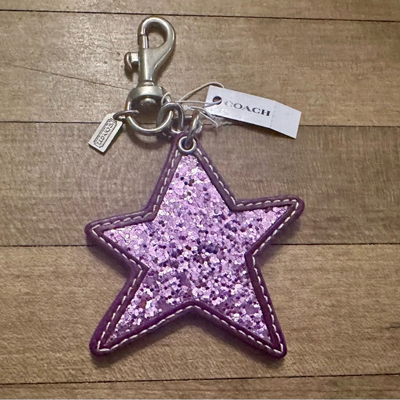 Coach Glittered Slanted Star Leather Keychain Fob Bag Charm - Picture 5 of 7